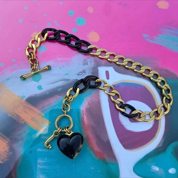 Juicy Couture Y2K Root Beer Gold Plated Heart Vintage Charm Bracelet&Necklace Se - Picture 5 of 9